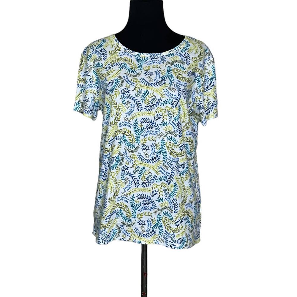 Croft & Barrow white leaves print short sleeves tee size PM